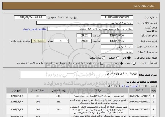 استعلام لوازم تاسیساتی ولوله کشی 