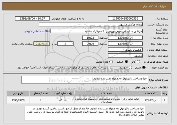 استعلام اجرا وساخت تابلو برق به همراه نصب وراه اندازی 