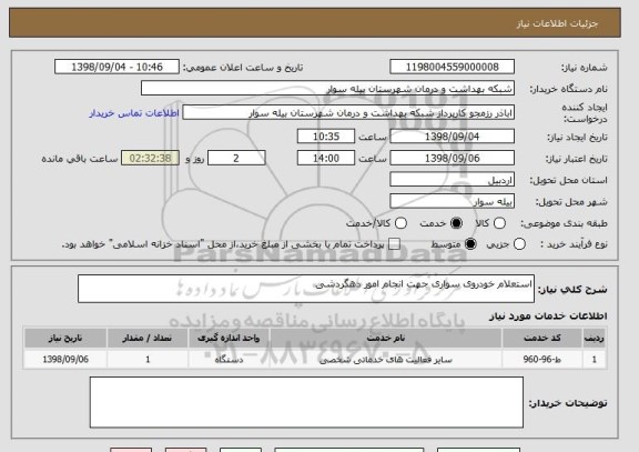استعلام استعلام خودروی سواری جهت انجام امور دهگردشی