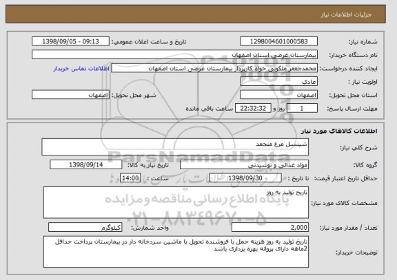 استعلام شینسل مرغ منجمد