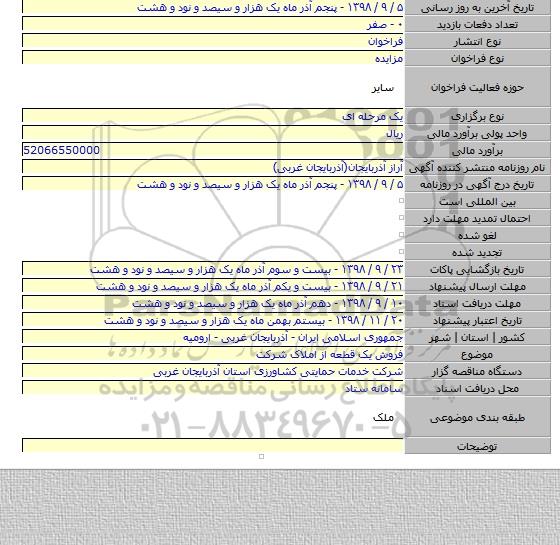 فروش یک قطعه از املاک شرکت