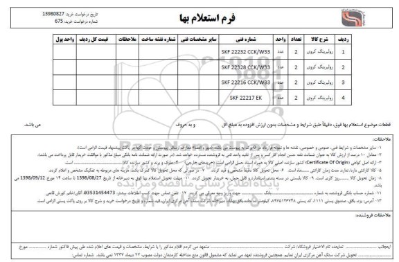 استعلام رولبرینگ کروی