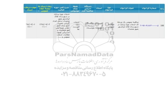 مناقصه, مناقصه خدمات بهره برداری در شهرستان های 
