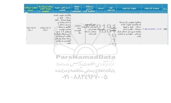 مناقصه، مناقصه واگذاری آماده سازی، طبخ و توزیع صبحانه... 
