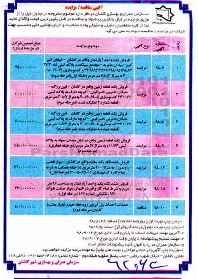 مزایده ، مزایده فروش یک واحد آپارتمان ...نوبت دوم