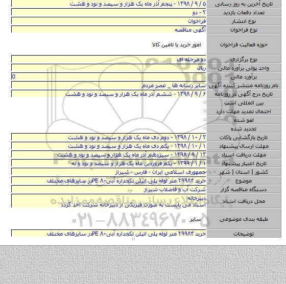 خرید ۲۹۹۸۴ متر لوله پلی اتیلن تکجداره آبی۸۰ PEدر سایزهای مختلف