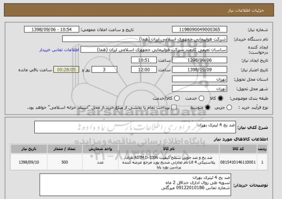 استعلام ضد یخ 4 لیتری بهران