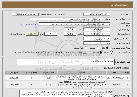 استعلام خرید لوازم آزمایشگاهی.