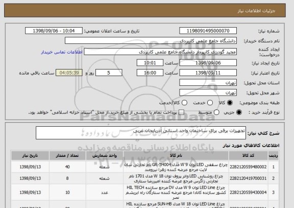 استعلام تجهیزات برقی برای ساختمان واحد استانی آذربایجان غربی