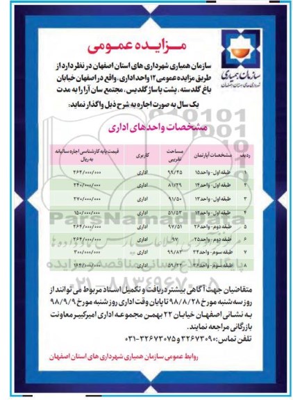 مزایده , مزایده 12 واحد اداری