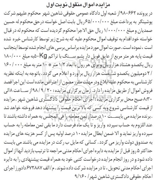 آگهی مزایده , مزایده عایق فویل دار پشم سنگ با تراکم 50 کیلوگرم