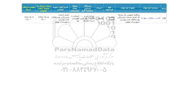 مناقصه، مناقصه انجام خدمات مشترکین روستاهای تحت پوشش