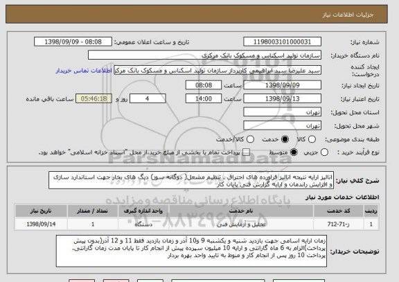 استعلام انالیز ارایه نتیجه انالیز فراورده های احتراق . تنظیم مشعل( دوگانه سوز) دیگ های بخار جهت استاندارد سازی و افزایش راندمان و ارایه گزارش فنی پایان کار