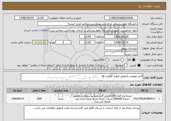 استعلام آنتی ویروس پادویش جهت کلانیت ها