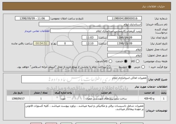 استعلام تعمیرات اماکن استانداری ایلام