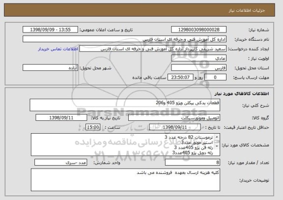 استعلام قطعات یدکی پیکلن وپژو 405 و206