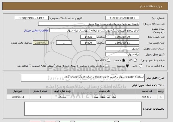 استعلام استعلام خودروی سوار با فیش واریزی همراه با سایر مدارک ارسال گردد