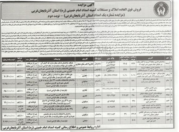 آگهی مزایده ,مزایده فروش املاک و مستغلات کاربری مسکونی و اداری نوبت دوم