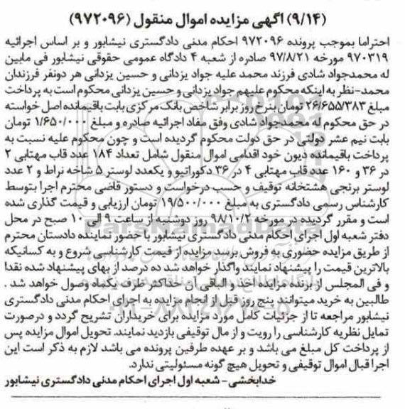مزایده تعداد 184 عدد قاب مهتابی