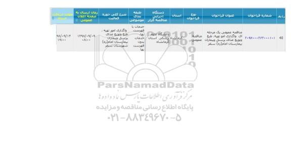 مناقصه, مناقصه واگذای امور تهیه، طبغ و توزیع غذای پرسنل