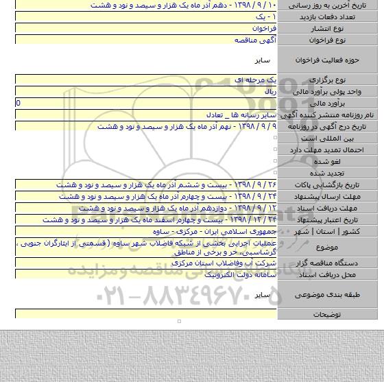 عملیات اجرایی بخشی از شبکه فاضلاب شهر ساوه ( قسمتی از ایثارگران جنوبی ، گرشاسبی، حر و برخی از  مناطق