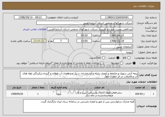استعلام بیمه آتش سوزی و صاعقه و انفجار ،زلزله و آتشفشان ،سیل و و طغیان آب طوفان و گردباد،ترکیدگی لوله های آب و فاضلاب در اثر خطرات فوق 