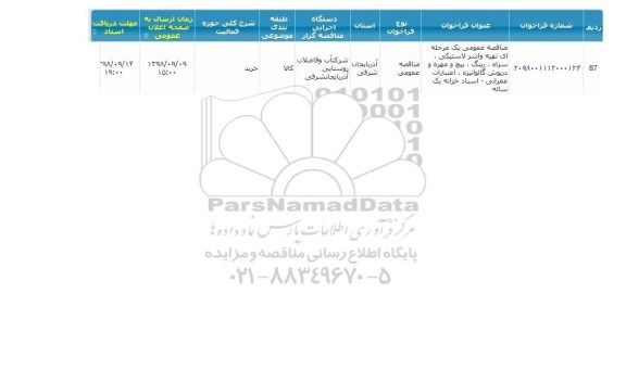 مناقصه, مناقصه عمومی یک مرحله ای تهیه واشر لاستیکی