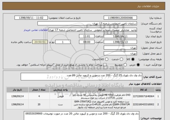 استعلام دی وی دی بلوری 25 گیگ - 200 عدد و موس و کیبورد عالی 20 عدد 