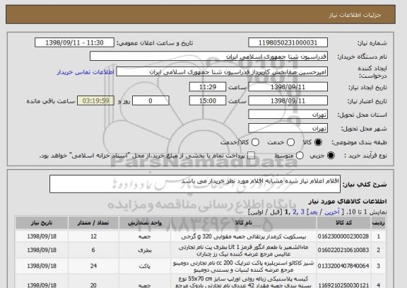 استعلام اقلام اعلام نیاز شده مشابه اقلام مورد نظر خریدار می باشد
