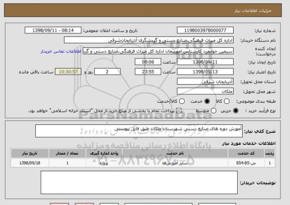 استعلام آموزش دوره های صنایع دستی شهرستان ملکان طبق فایل پیوستی