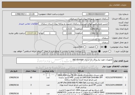 استعلام تجهیزات مورد نیاز برای راه اندازی san storage