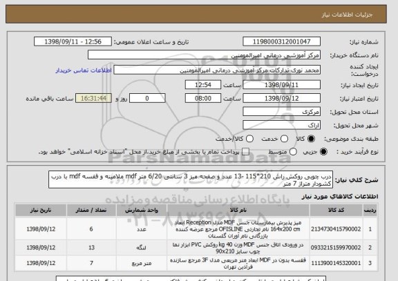 استعلام درب چوبی روکش راش 210*115 -13 عدد و صفحه میز 3 سانتی 6/20 متر mdf ملامینه و قفسه mdf با درب کشودار متراژ 7 متر 