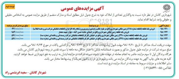 مزایده مزایده واگذاری تعدادی از املاک نوبت دوم