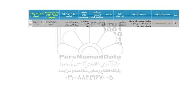 مناقصه تهیه دال بتنی جهت پوشش سیل بند 