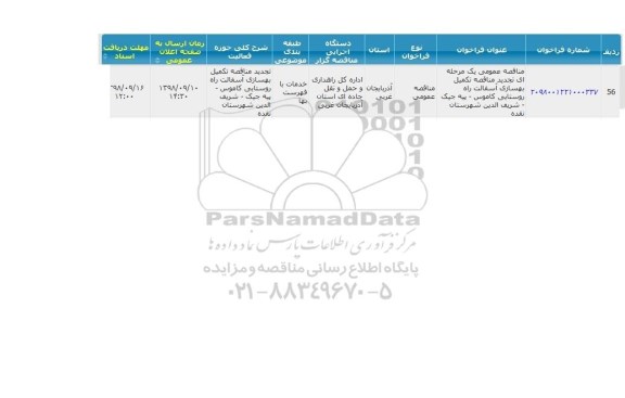 مناقصه, مناقصه تکمیل بهسازی و آسفالت راه روستایی 