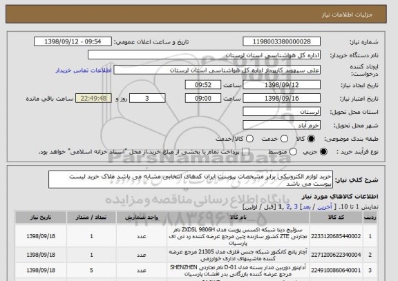 استعلام خرید لوازم الکترونیکی برابر مشخصات پیوست ایران کدهای انتخابی مشابه می باشد ملاک خرید لیست پیوست می باشد