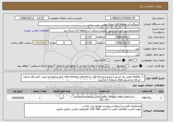 استعلام مطالعه تعیین حد بستر و حریم و مرحله اول ساماندهی رودخانه های صفر و مهرجرد میبد، انجیر آوند و توت اردکان و مسیل های شماره 1 و 2 یزد
