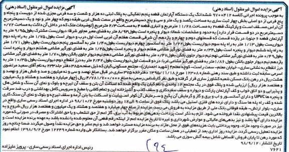 مزایده مزایده ششدانگ یک دستگاه آپارتمان