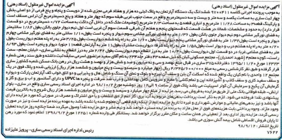 مزایده مزایده ششدانگ یک دستگاه آپارتمان