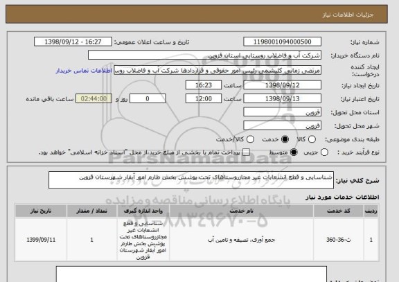 استعلام شناسایی و قطع انشعابات غیر مجازروستاهای تحت پوشش بخش طارم امور آبفار شهرستان قزوین 