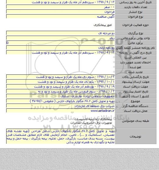 تهیه و تحویل کامل ۶۷.۶ مگاوار بانکهای خازنی ( عمومی ۹۸/۱-۴۷ )