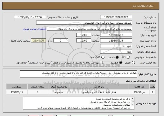 استعلام طراحی و چاپ بروشور . بنر . بسته پکیج . اجاره ال ای دی . و غیره مطابق 11 قلم پیوست