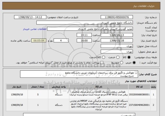 استعلام هواکش و اگزوز فن برای ساختمان آذربایجان غربی دانشگاه جامع 
شرح پیوست
کارشناس مهندس طهماسبی02182773344