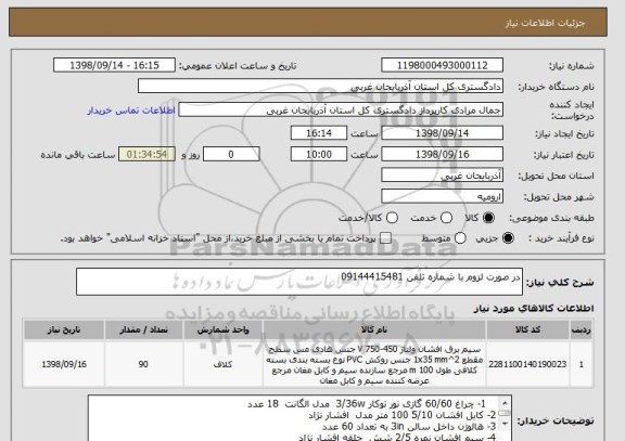استعلام در صورت لزوم با شماره تلفن 09144415481