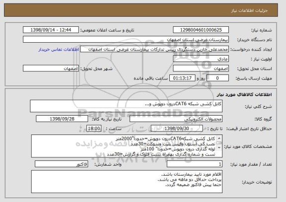 استعلام کابل کشی شبکه CAT6درون دوپوش و...