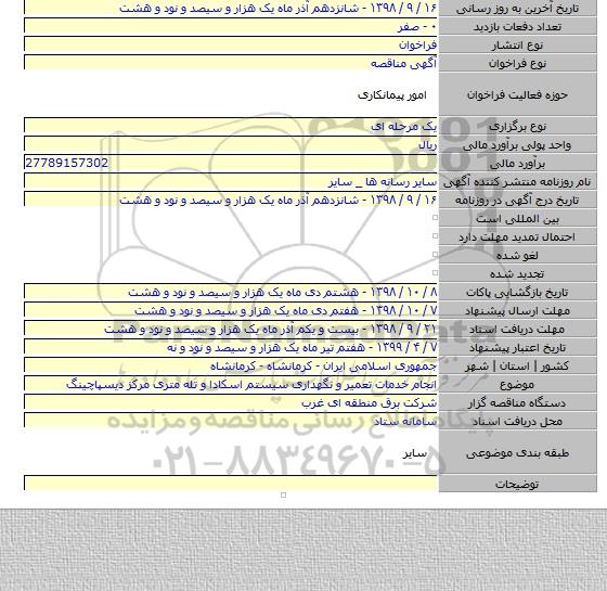 انجام خدمات تعمیر و نگهداری سیستم اسکادا و تله متری مرکز دیسپاچینگ