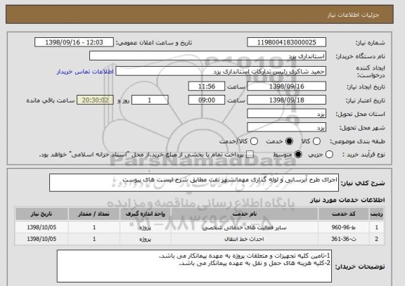 استعلام اجرای طرح آبرسانی و لوله گذاری مهمانشهر تفت مطابق شرح لیست های پیوست