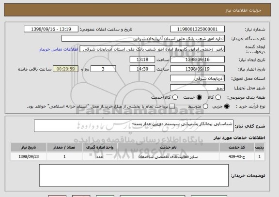 استعلام شناسایی پیمانکار پشتیبانی سیستم دوربین مدار بسته 
