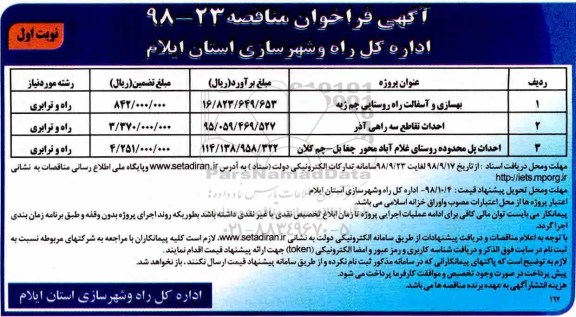 مناقصه, مناقصه بهسازی و آسفالت راه روستایی...