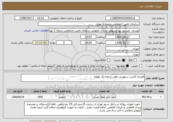 استعلام قرارداد آژانس سرویس دهی شعبه یک تهران